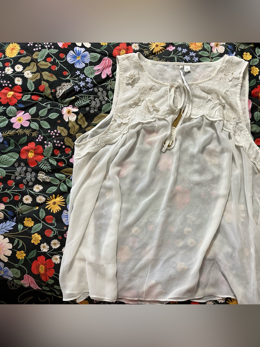 LC Lauren Conrad Cream Embroidered Sheer Chemise